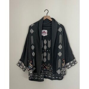 Johnny Was Joy Love Light Embroidered Open Front Cardigan Gray Kimono Sweater
